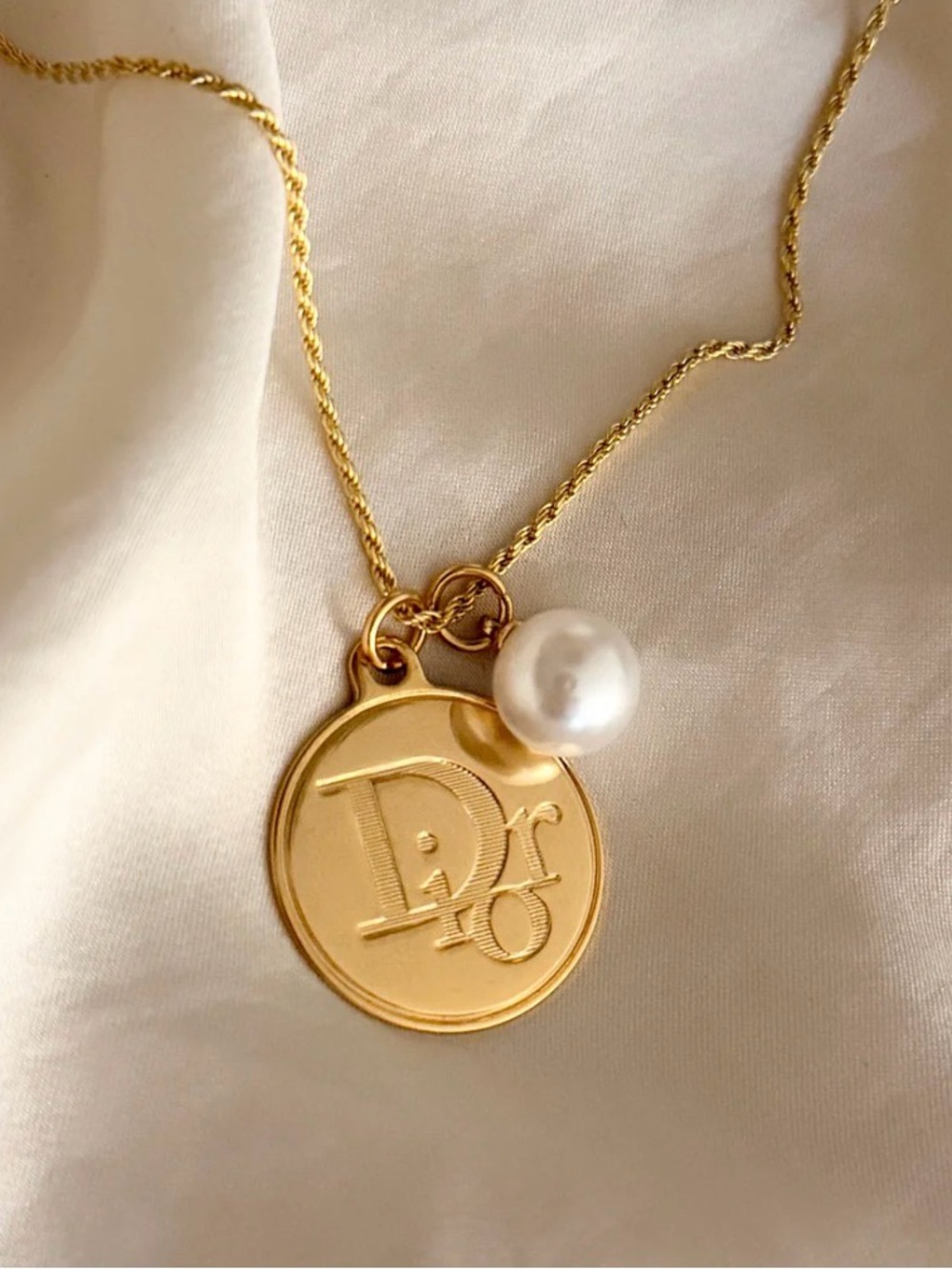 Dior Repurposed Authentic Vintage Gold played Pendant Necklace w